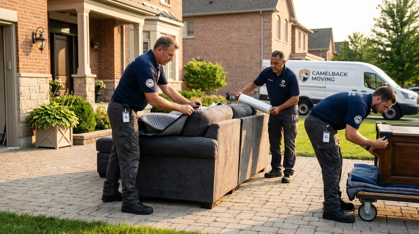 Large estate moving crew wrapping furniture in Edgerton, OH