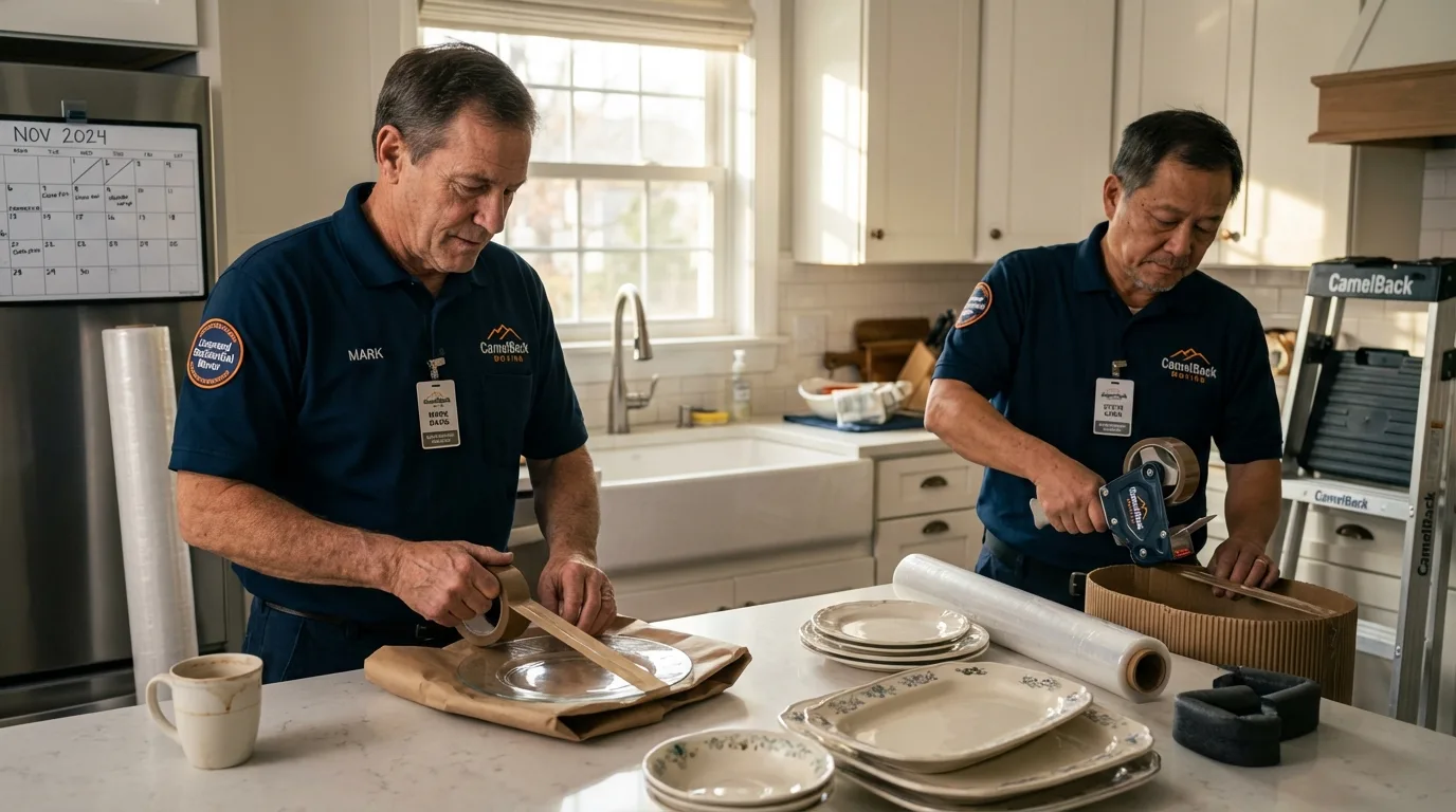 Professional crew packing kitchen dishware in Edgerton, OH